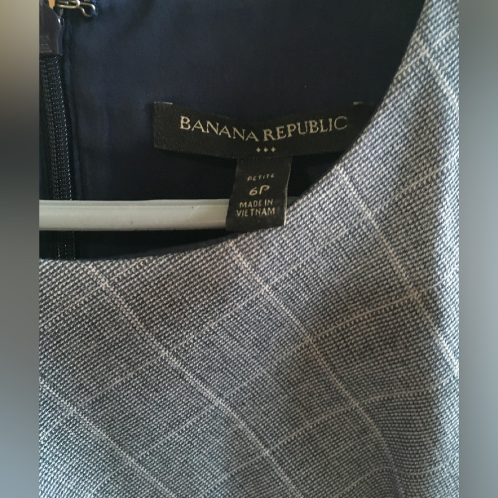 Vintage 1980s, Banana Republic Petites, Classic Dress, pale blue/grey US6P - Picture 3 of 4